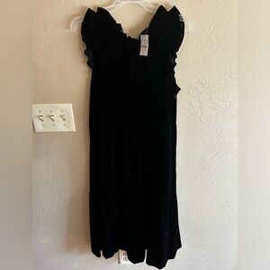 JCrew Black velour flutter sleeve midi dress.